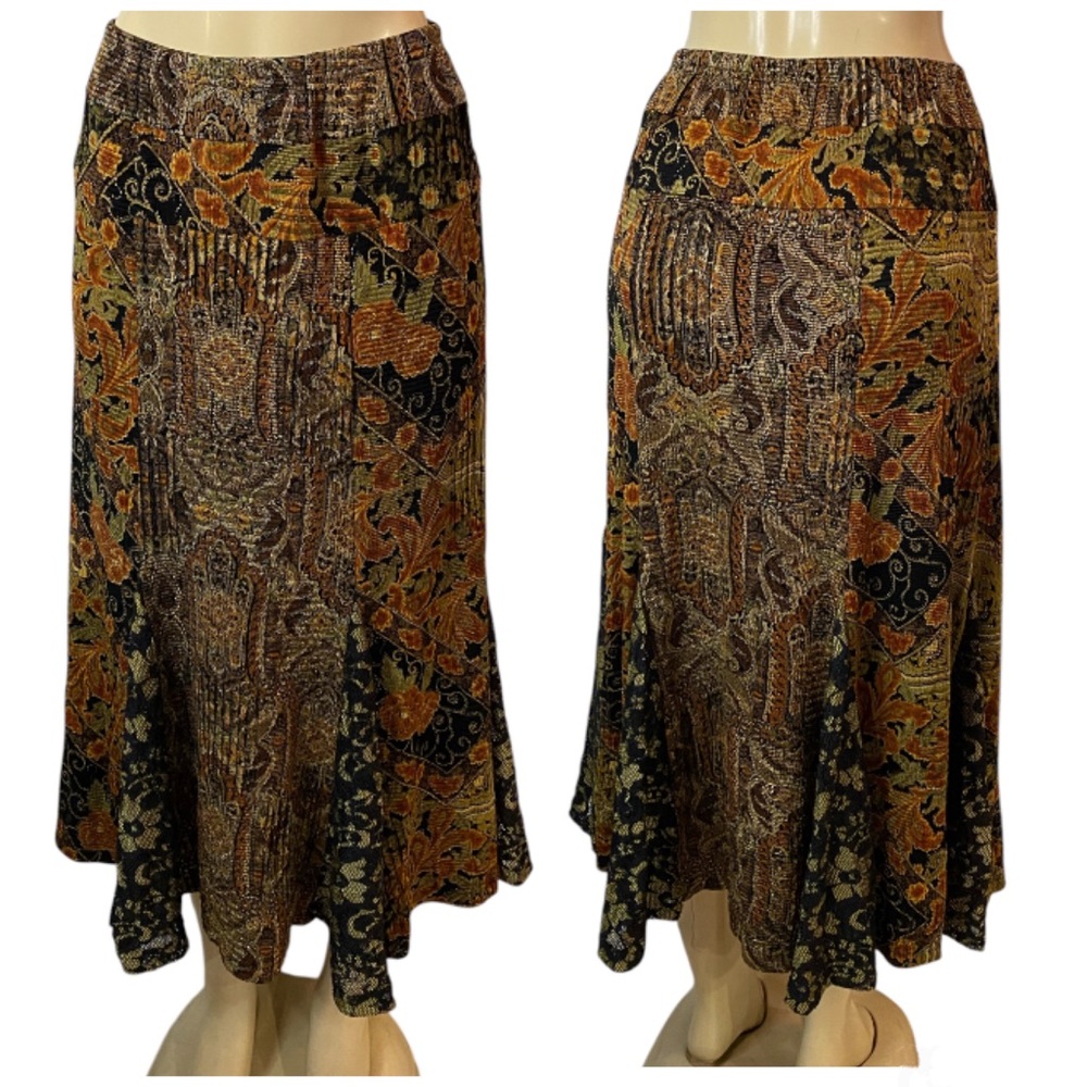 Y2K Flare Midi Skirt Patchwork Floral Paisley Multicolor Fairycore Size S/M - Picture 1 of 9